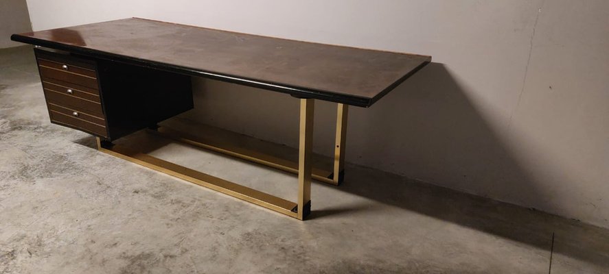 Italian Brass and Wood Desk, 1970s-BGX-1760969