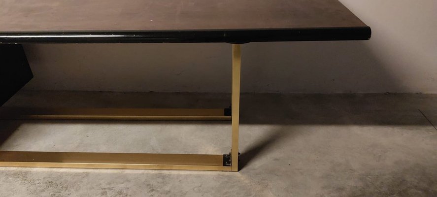 Italian Brass and Wood Desk, 1970s-BGX-1760969