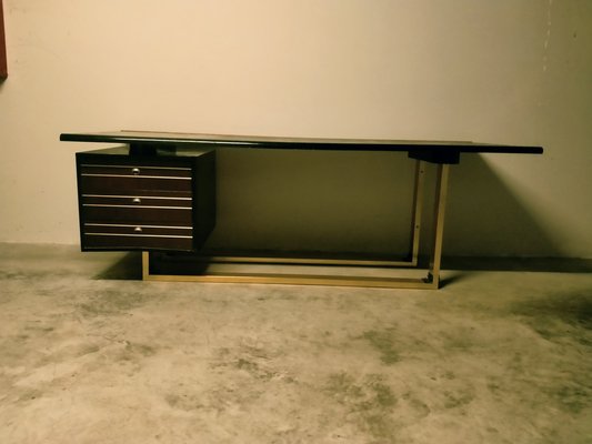 Italian Brass and Wood Desk, 1970s-BGX-1760969