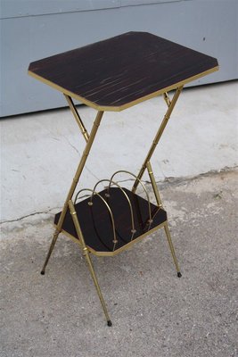 Italian Brass and Wood Magazine Rack, 1950s-EH-807359