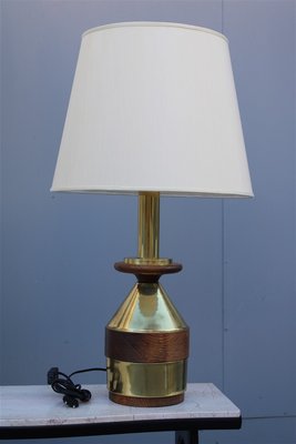 Italian Brass and Wood Table Lamp, 1970s-EH-695619