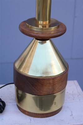 Italian Brass and Wood Table Lamp, 1970s-EH-695619