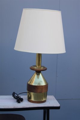 Italian Brass and Wood Table Lamp, 1970s-EH-695619