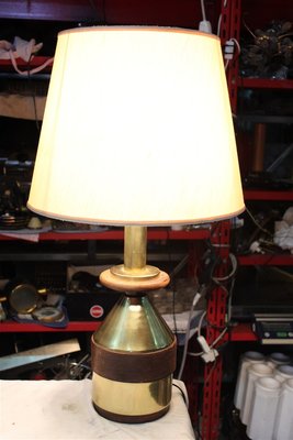 Italian Brass and Wood Table Lamp, 1970s-EH-695619