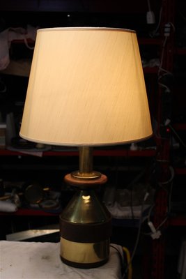 Italian Brass and Wood Table Lamp, 1970s-EH-695619