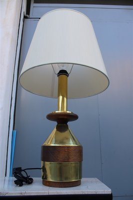 Italian Brass and Wood Table Lamp, 1970s-EH-695619