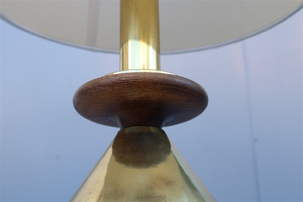 Italian Brass and Wood Table Lamp, 1970s-EH-695619