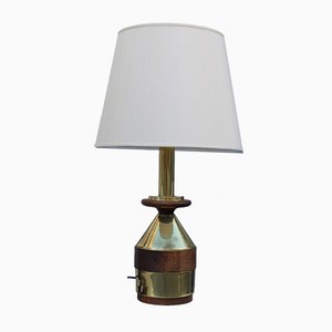 Italian Brass and Wood Table Lamp, 1970s-EH-695619