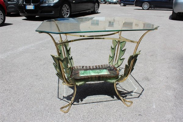 Italian Brass and Wooden Coffee Table by Pier Luigi Colli, 1950s-EH-668105