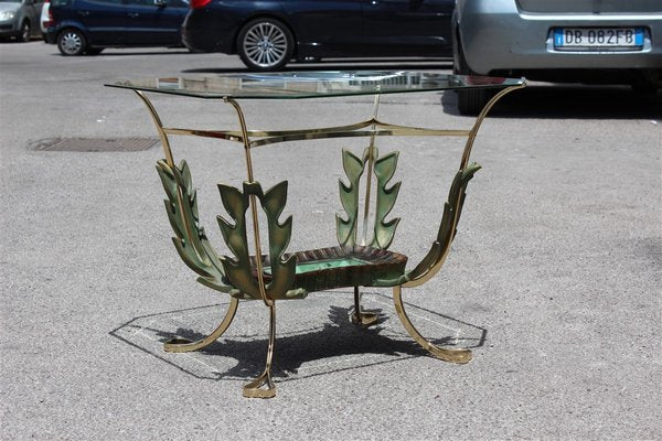 Italian Brass and Wooden Coffee Table by Pier Luigi Colli, 1950s-EH-668105