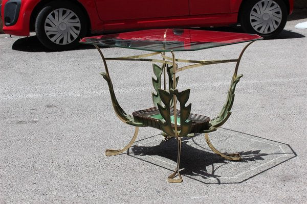 Italian Brass and Wooden Coffee Table by Pier Luigi Colli, 1950s-EH-668105