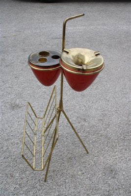 Italian Brass Ashtray with Magazine Rack, 1950s-EH-942018