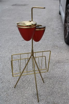 Italian Brass Ashtray with Magazine Rack, 1950s-EH-942018