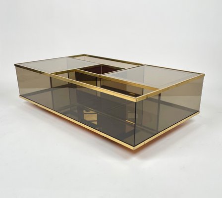 Italian Brass Bar Cart in Smoked Glass and Mirror, 1970s-LYQ-1373995