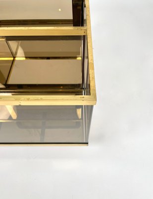 Italian Brass Bar Cart in Smoked Glass and Mirror, 1970s-LYQ-1373995