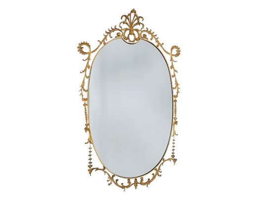 Italian Brass Baroque Style Decorative Wall Mirror, 1960s-RD-2022619