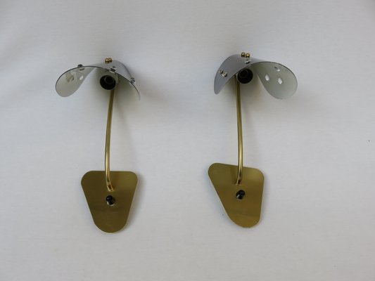 Italian Brass, Black Lacquered Aluminum and Glass Bead Sconces, 1950s, Set of 2-EY-681693