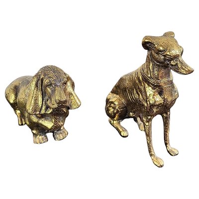 Italian Brass Bronze Desk Top Dog Sculptures or Paperweights, 1960s, Set of 2-EUP-1437159