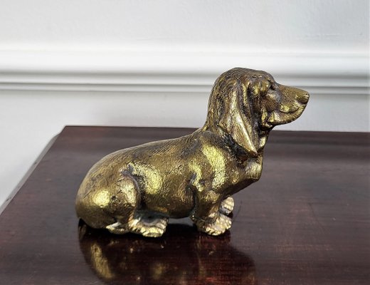 Italian Brass Bronze Desk Top Dog Sculptures or Paperweights, 1960s, Set of 2-EUP-1437159