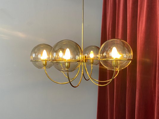 Italian Brass Ceiling Light with 6 Smoked Glass Globes, 1960s-YZD-1111050