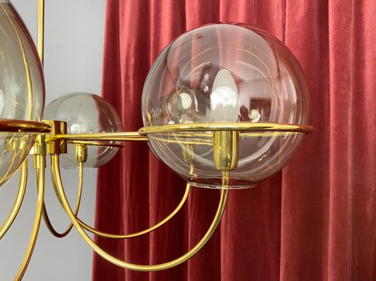 Italian Brass Ceiling Light with 6 Smoked Glass Globes, 1960s-YZD-1111050