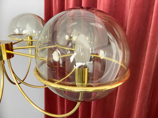 Italian Brass Ceiling Light with 6 Smoked Glass Globes, 1960s-YZD-1111050