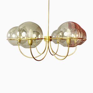 Italian Brass Ceiling Light with 6 Smoked Glass Globes, 1960s-YZD-1111050