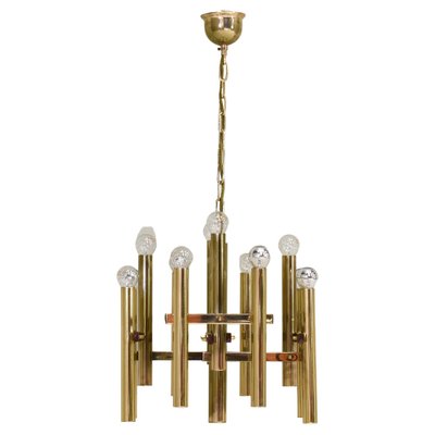 Italian Brass Chandelier 12 Spot Pendant Lamp by Gaetano Sciolari, 1970s-TE-1274088