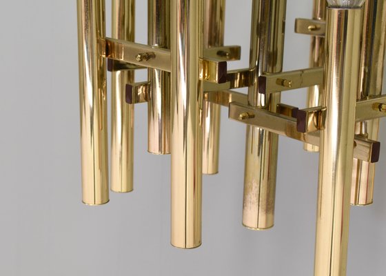 Italian Brass Chandelier 12 Spot Pendant Lamp by Gaetano Sciolari, 1970s-TE-1274088