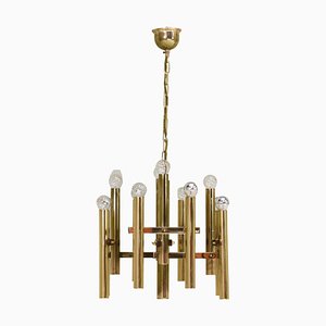 Italian Brass Chandelier 12 Spot Pendant Lamp by Gaetano Sciolari, 1970s-TE-1274088