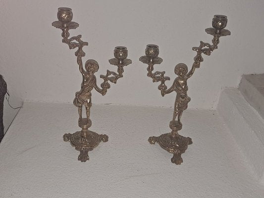 Italian Brass Cherub Candelabras, Set of 2-HIT-957178