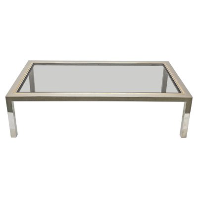 Italian Brass, Chrome and Glass Rectangular Coffee Table, 1970s-JDR-1125402