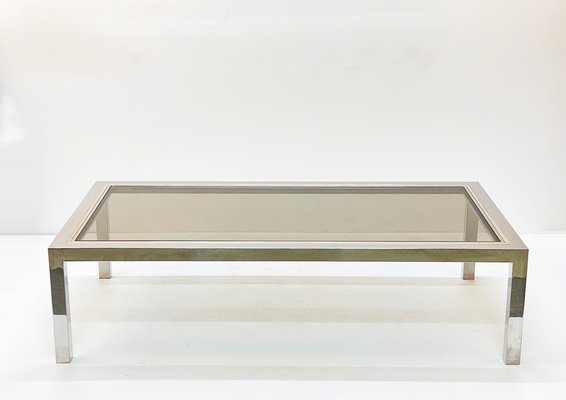 Italian Brass, Chrome and Glass Rectangular Coffee Table, 1970s-JDR-1125402