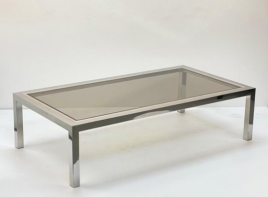 Italian Brass, Chrome and Glass Rectangular Coffee Table, 1970s-JDR-1125402