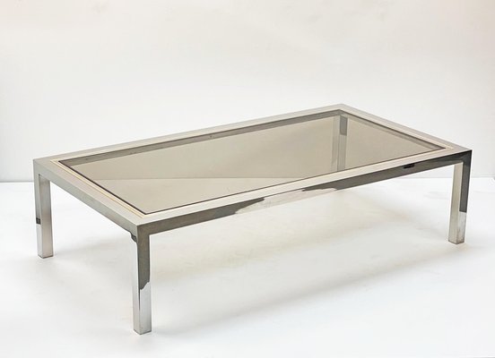 Italian Brass, Chrome and Glass Rectangular Coffee Table, 1970s-JDR-1125402