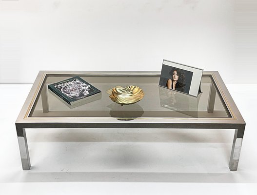 Italian Brass, Chrome and Glass Rectangular Coffee Table, 1970s-JDR-1125402