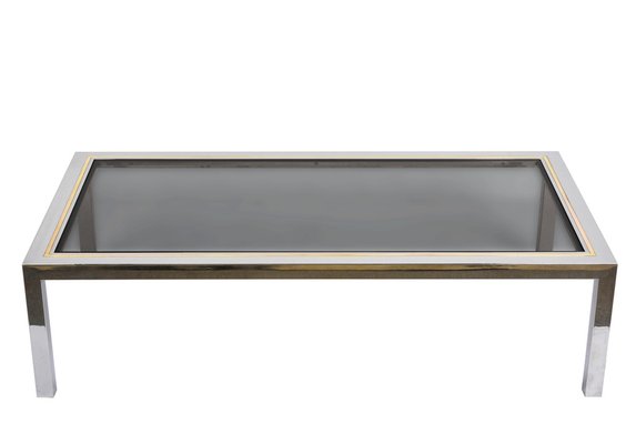 Italian Brass, Chrome and Glass Rectangular Coffee Table, 1970s-JDR-1125402