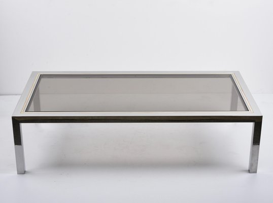 Italian Brass, Chrome and Glass Rectangular Coffee Table, 1970s-JDR-1125402