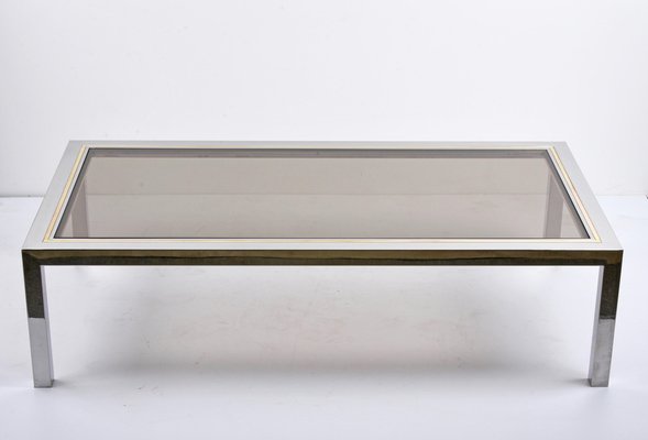 Italian Brass, Chrome and Glass Rectangular Coffee Table, 1970s-JDR-1125402