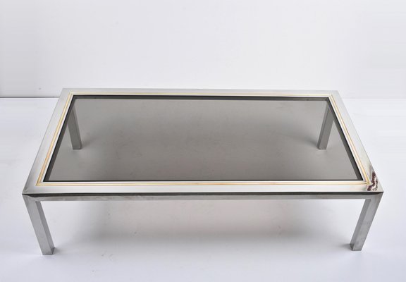 Italian Brass, Chrome and Glass Rectangular Coffee Table, 1970s-JDR-1125402