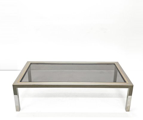 Italian Brass, Chrome and Glass Rectangular Coffee Table, 1970s-JDR-1125402