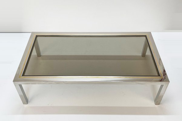 Italian Brass, Chrome and Glass Rectangular Coffee Table, 1970s-JDR-1125402