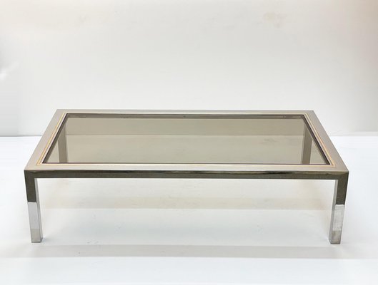 Italian Brass, Chrome and Glass Rectangular Coffee Table, 1970s-JDR-1125402