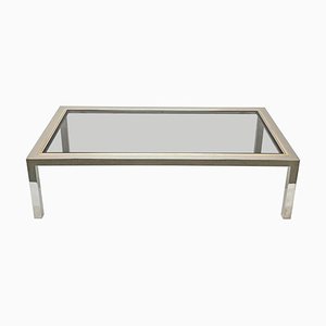 Italian Brass, Chrome and Glass Rectangular Coffee Table, 1970s-JDR-1125402