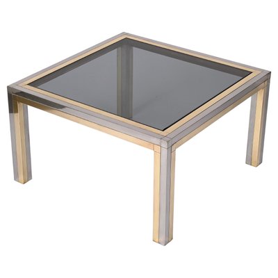 Italian Brass, Chrome and Smoked Glass Square Coffee Table, 1970s-JDR-1307144