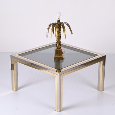 Italian Brass, Chrome and Smoked Glass Square Coffee Table, 1970s-JDR-1307144