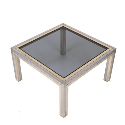 Italian Brass, Chrome and Smoked Glass Square Coffee Table, 1970s-JDR-1307144