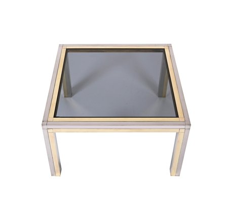 Italian Brass, Chrome and Smoked Glass Square Coffee Table, 1970s-JDR-1307144