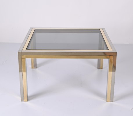 Italian Brass, Chrome and Smoked Glass Square Coffee Table, 1970s-JDR-1307144