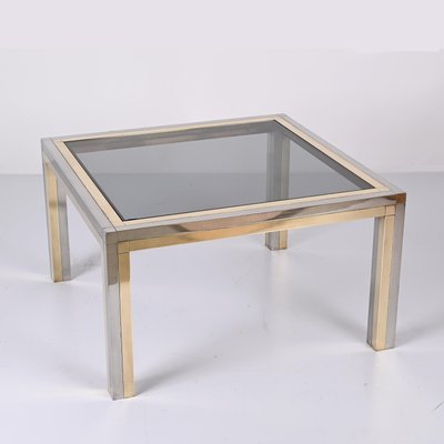 Italian Brass, Chrome and Smoked Glass Square Coffee Table, 1970s-JDR-1307144